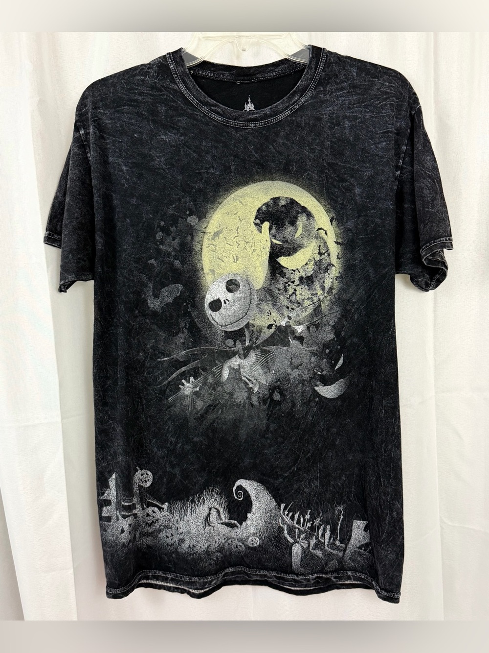 Disney Unisex Nghtmare Before Christmas Black Acid Wash Halloween T-Shirt Medium